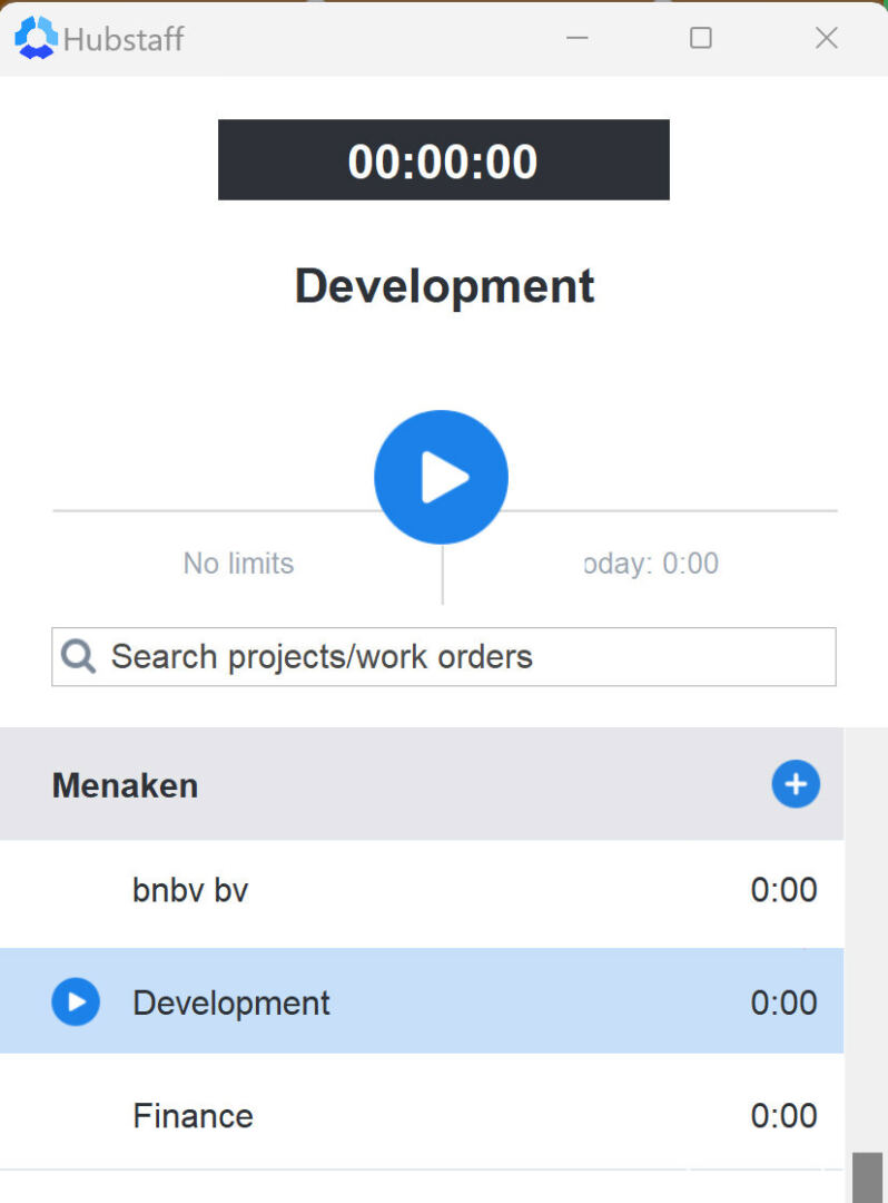 Selecting project and clicking play button in Hubstaff