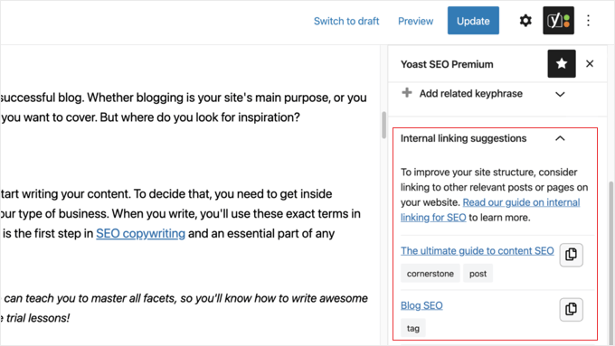 Yoast Internal Linking Suggestions