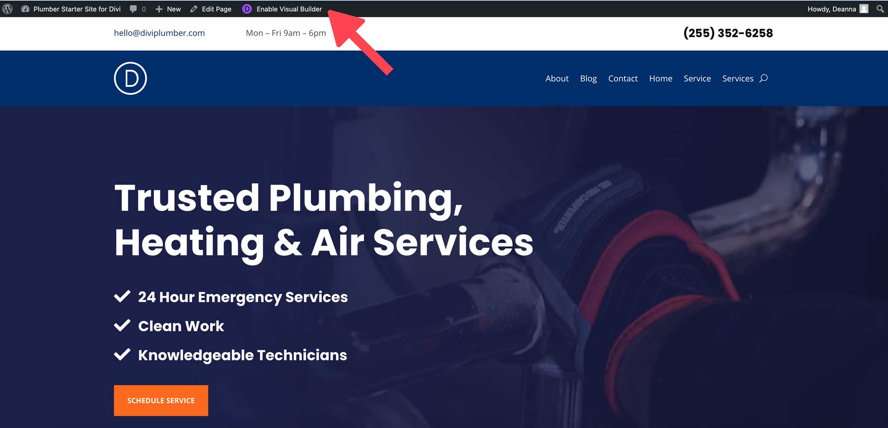 plumber starter site for divi