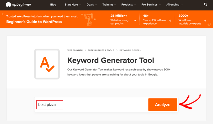 WPBeginner Keyword Generator Tool