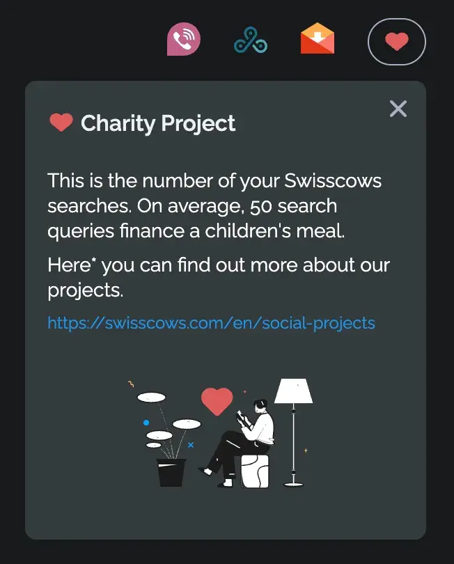 Charity Project badge keeps track of the number of searches.