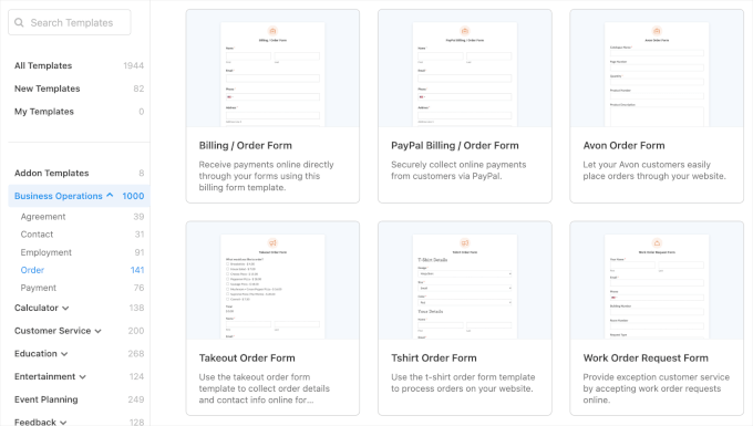 WPForms' order form templates