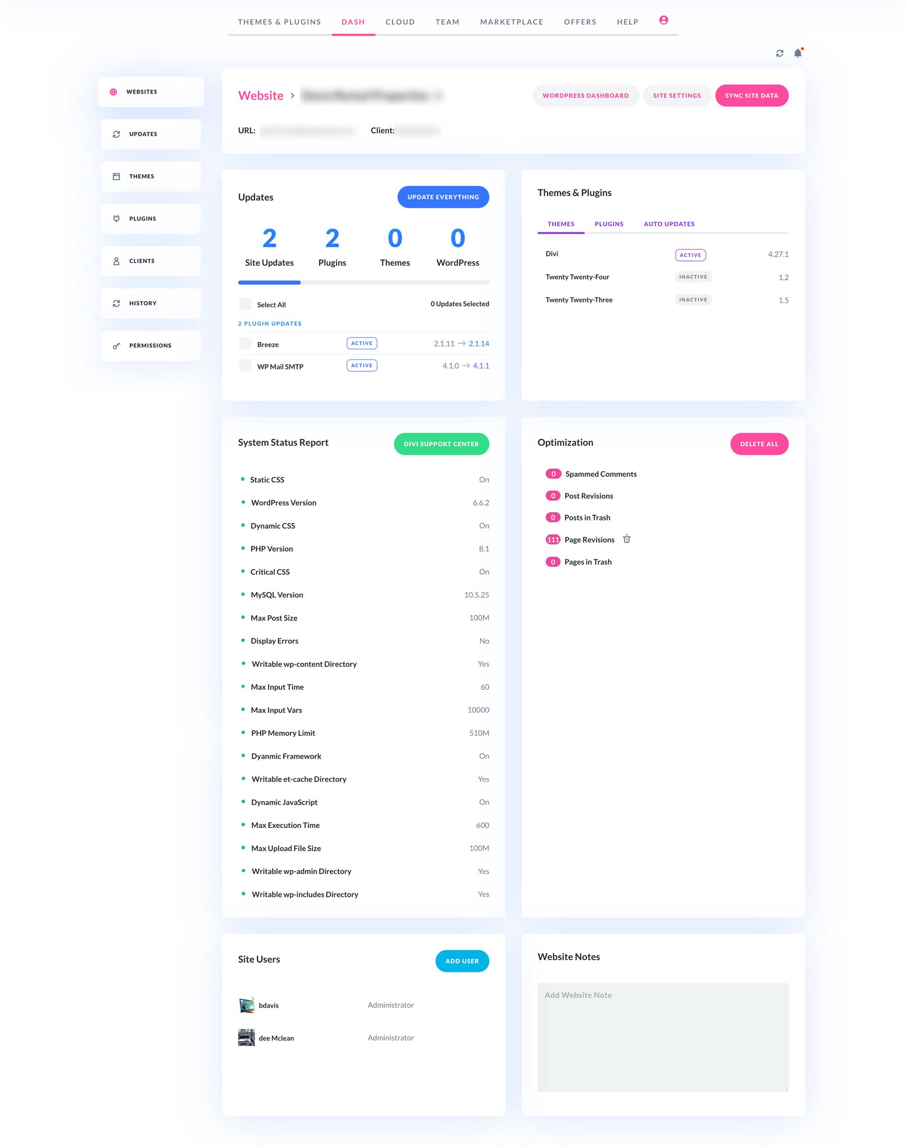 Divi Dash website overview