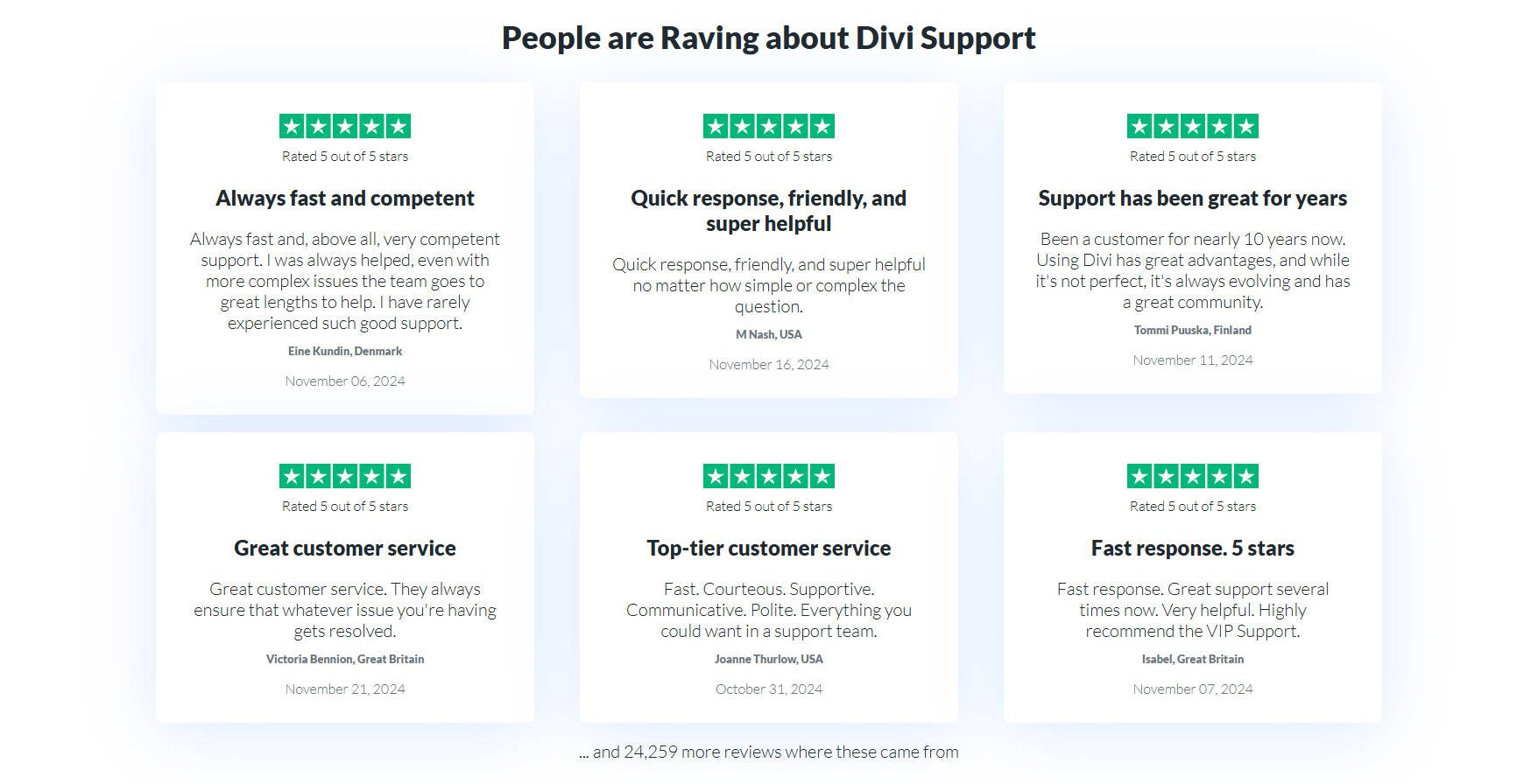 TrustPilot Reviews about Great Divi Customer Support