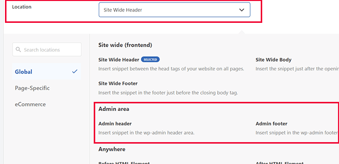 Load code snippet only in the admin area