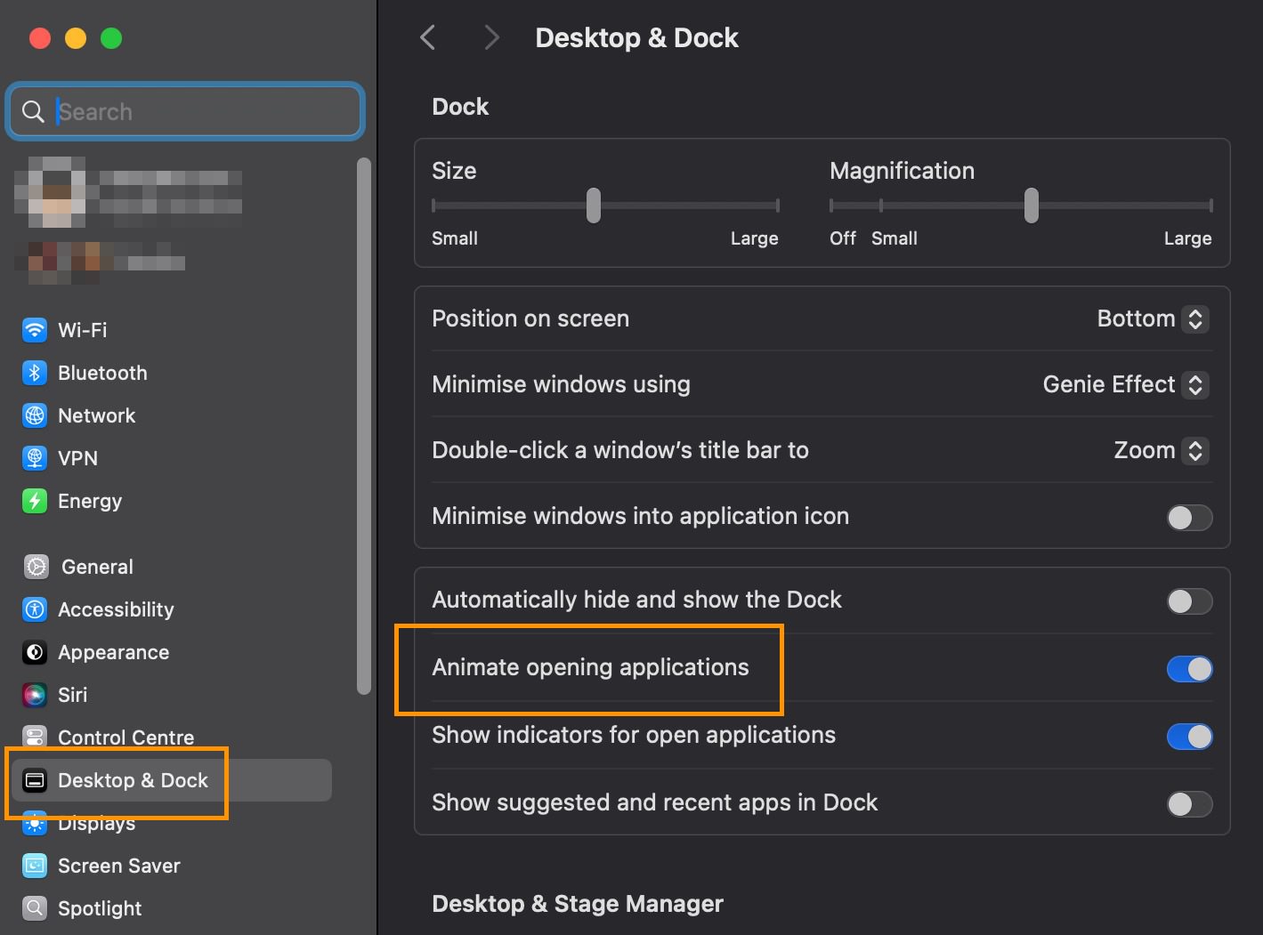 Disable Animate Opening Applications in Desktop & Dock settings