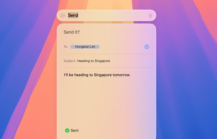 Siri sends an email in macOS