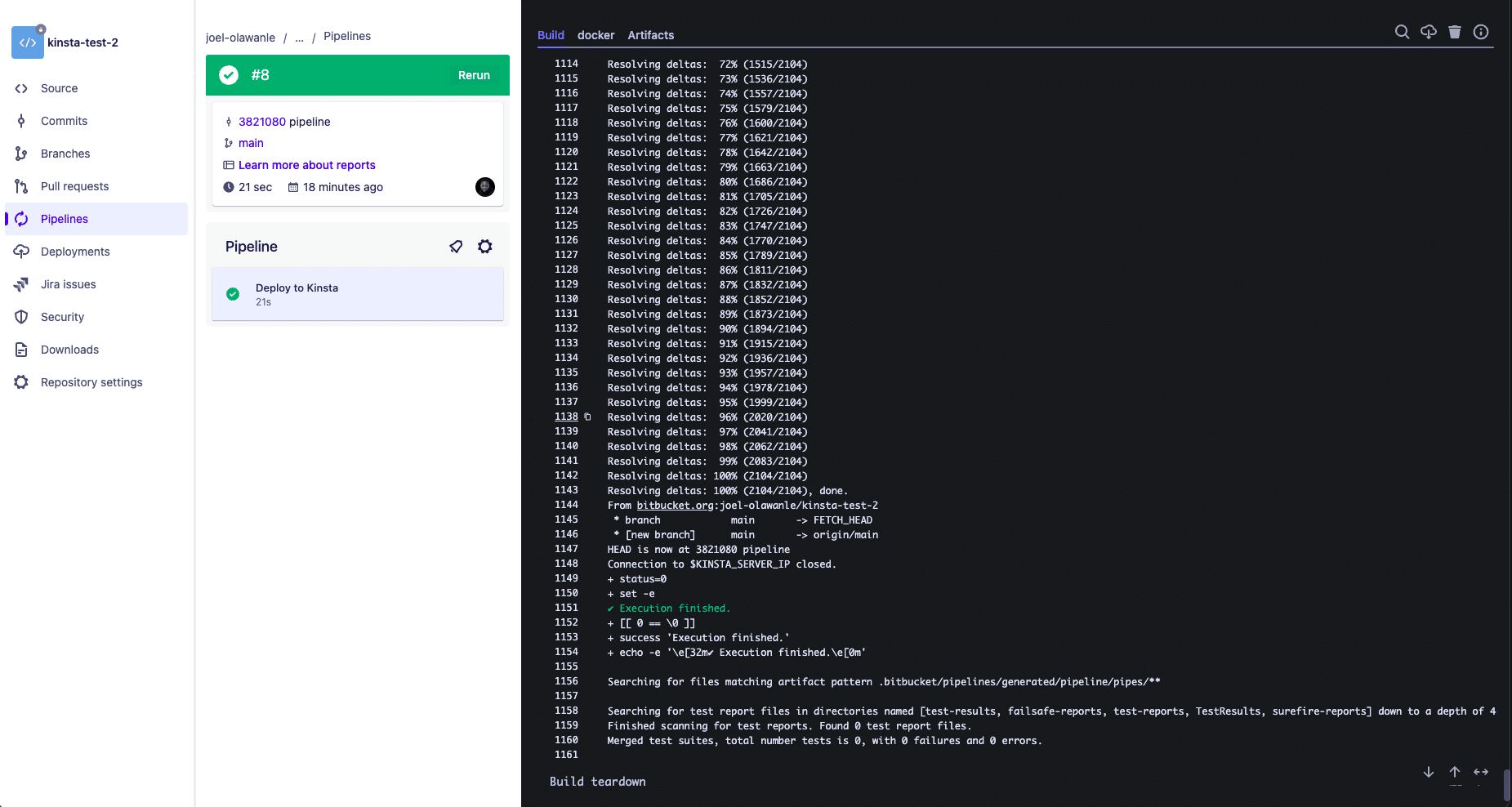 Bitbucket pipeline logs