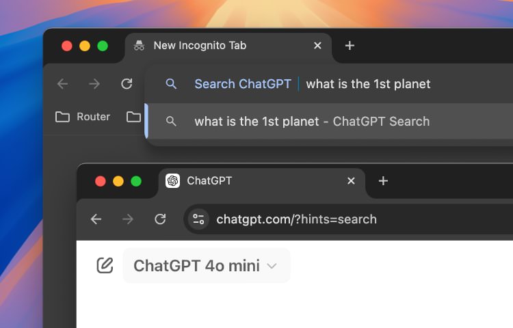 Chrome custom search engine with ChatGPT selected as the default search option