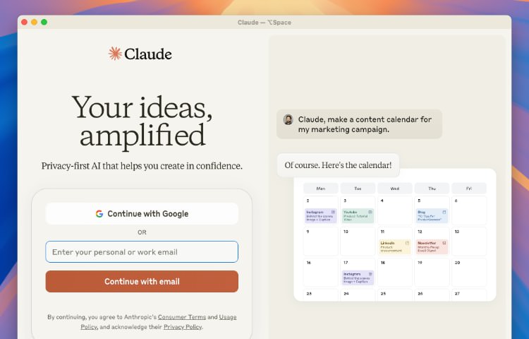 Screenshot of the Claude desktop app