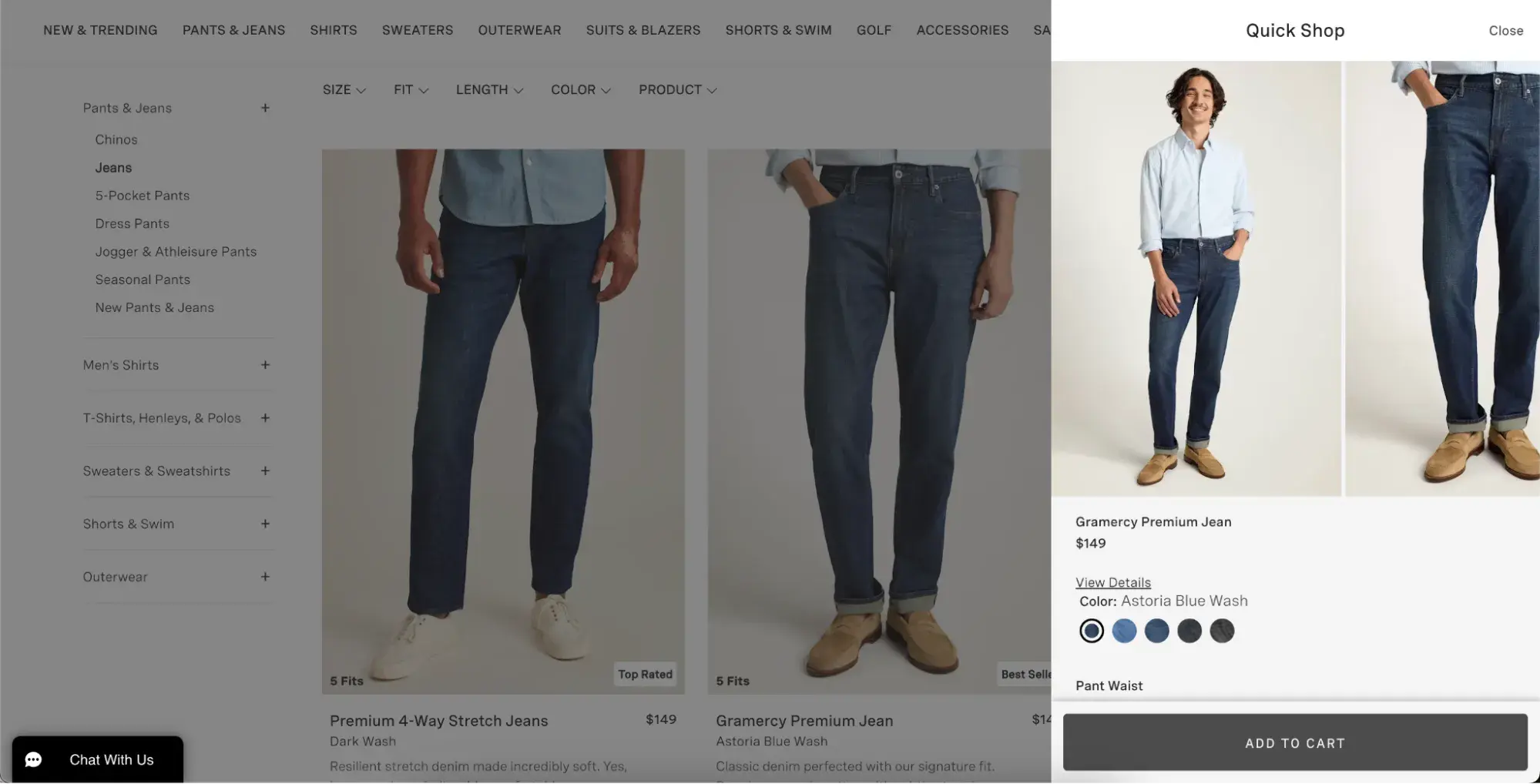 Screenshot showing what happens when you click the BONOBOS’ quick shop button.