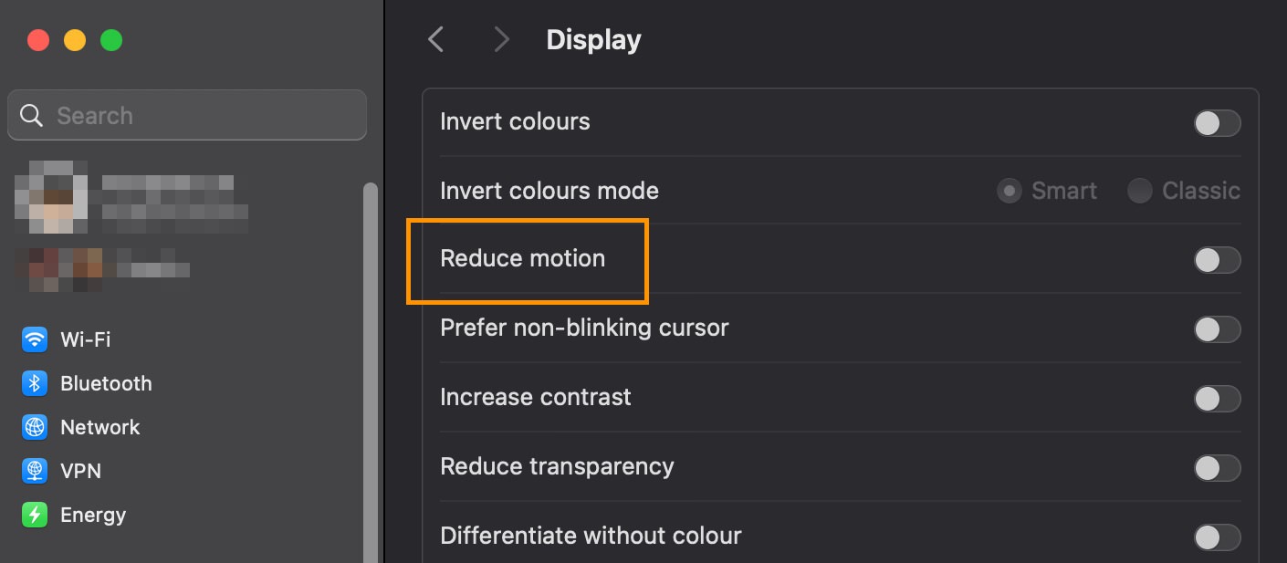 Enable Reduce Motion in Accessibility settings