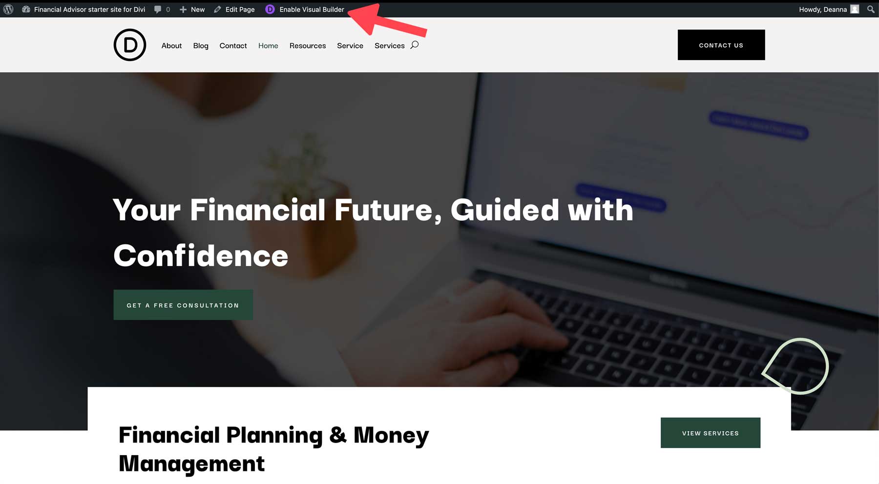 Financial Advisor starter site for Divi