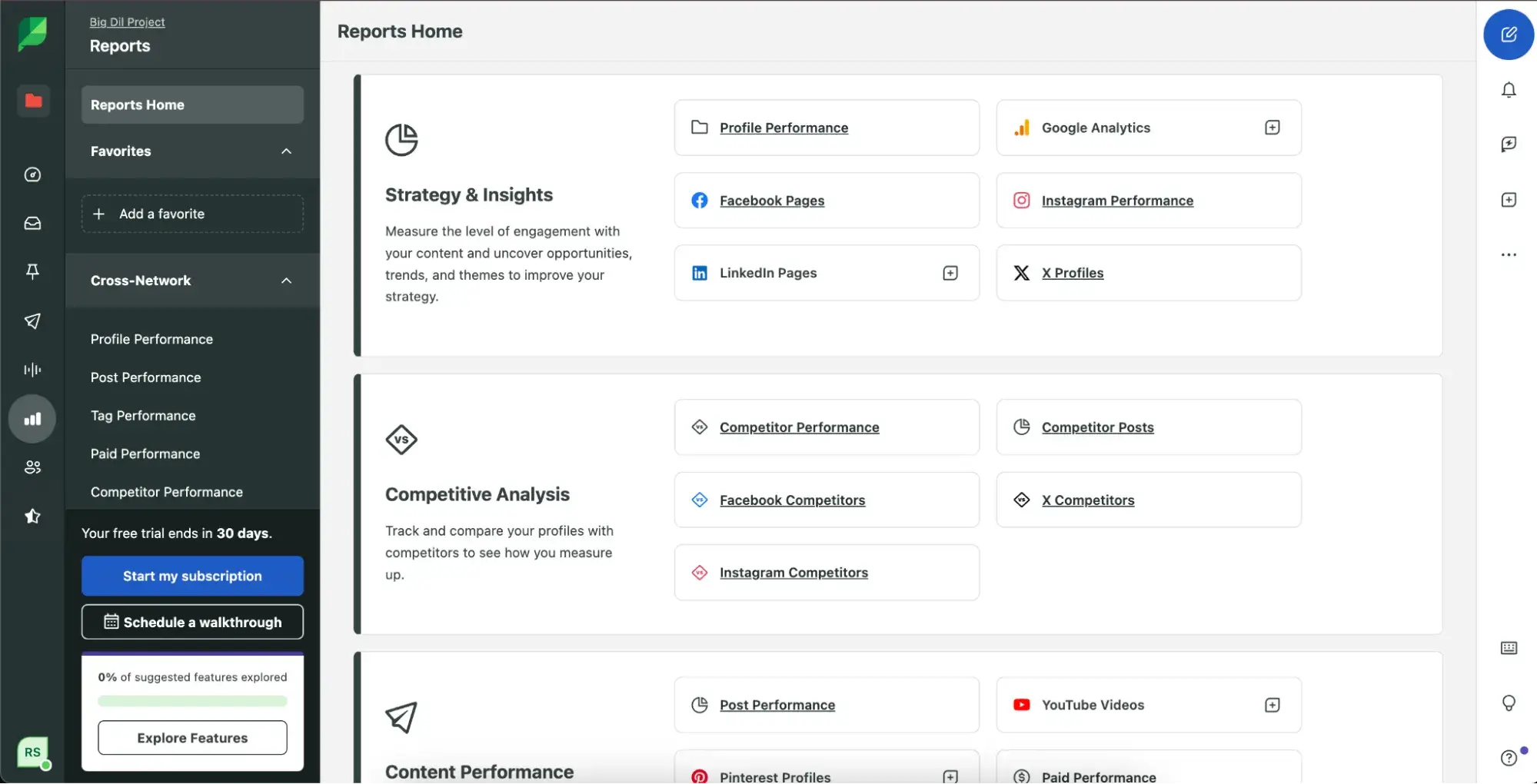 Screenshot showing the Report options in Sprout Social