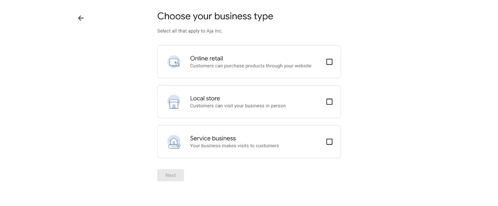 Choose your business type in GMB