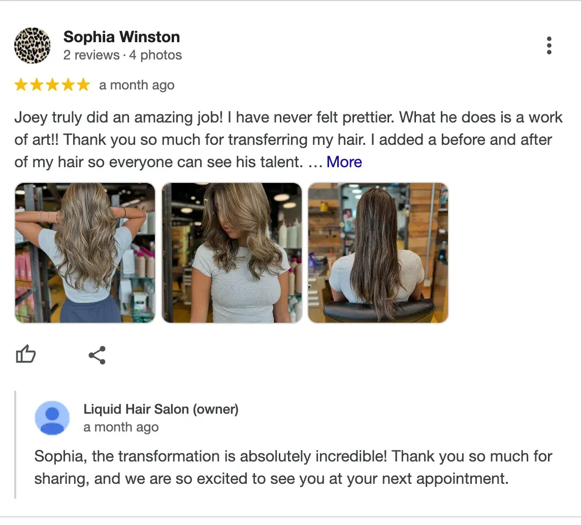 Hair salon interacting with satisfied customer