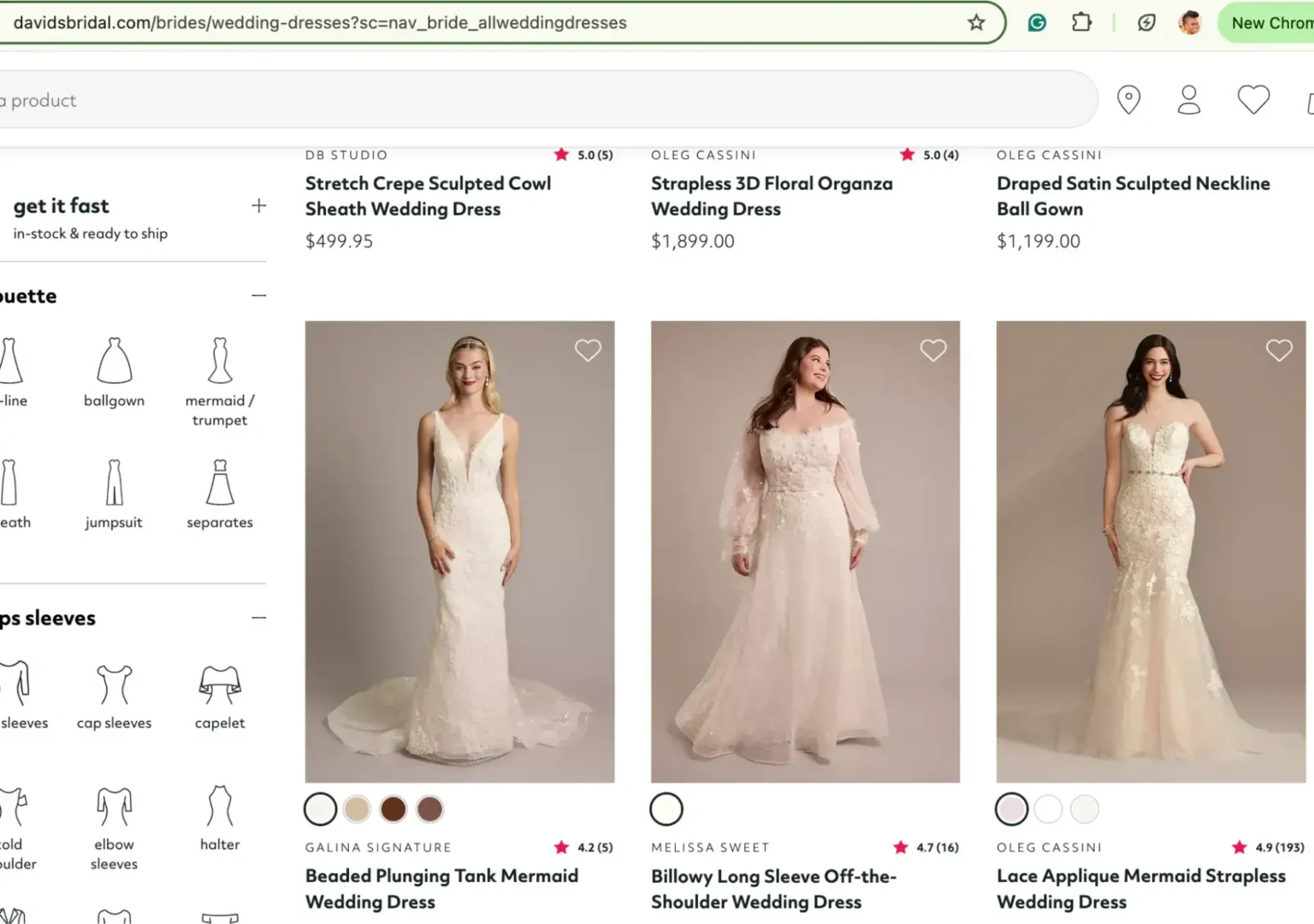 inclusive ecommerce website examples: David’s Bridal