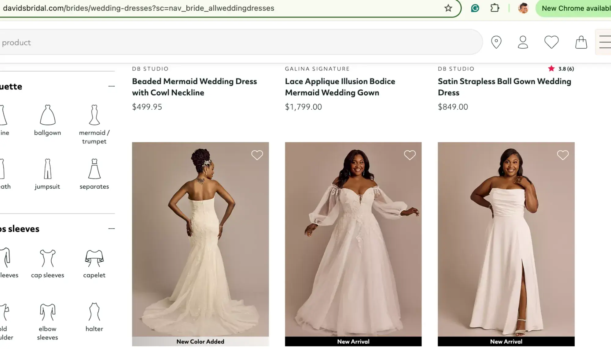 inclusive ecommerce website examples: David’s Bridal