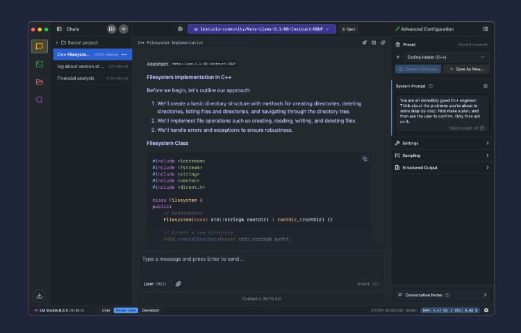 Screenshot of the LM Studio application