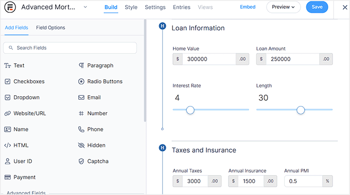 Mortgage calculator template