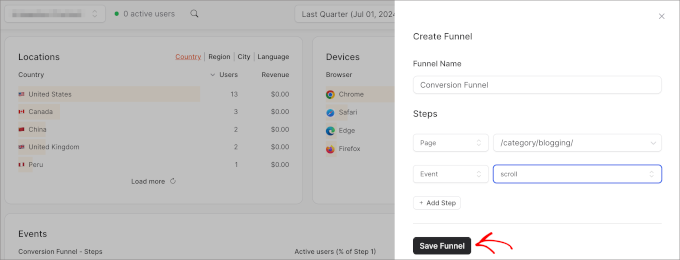 OnePageGA custom funnel