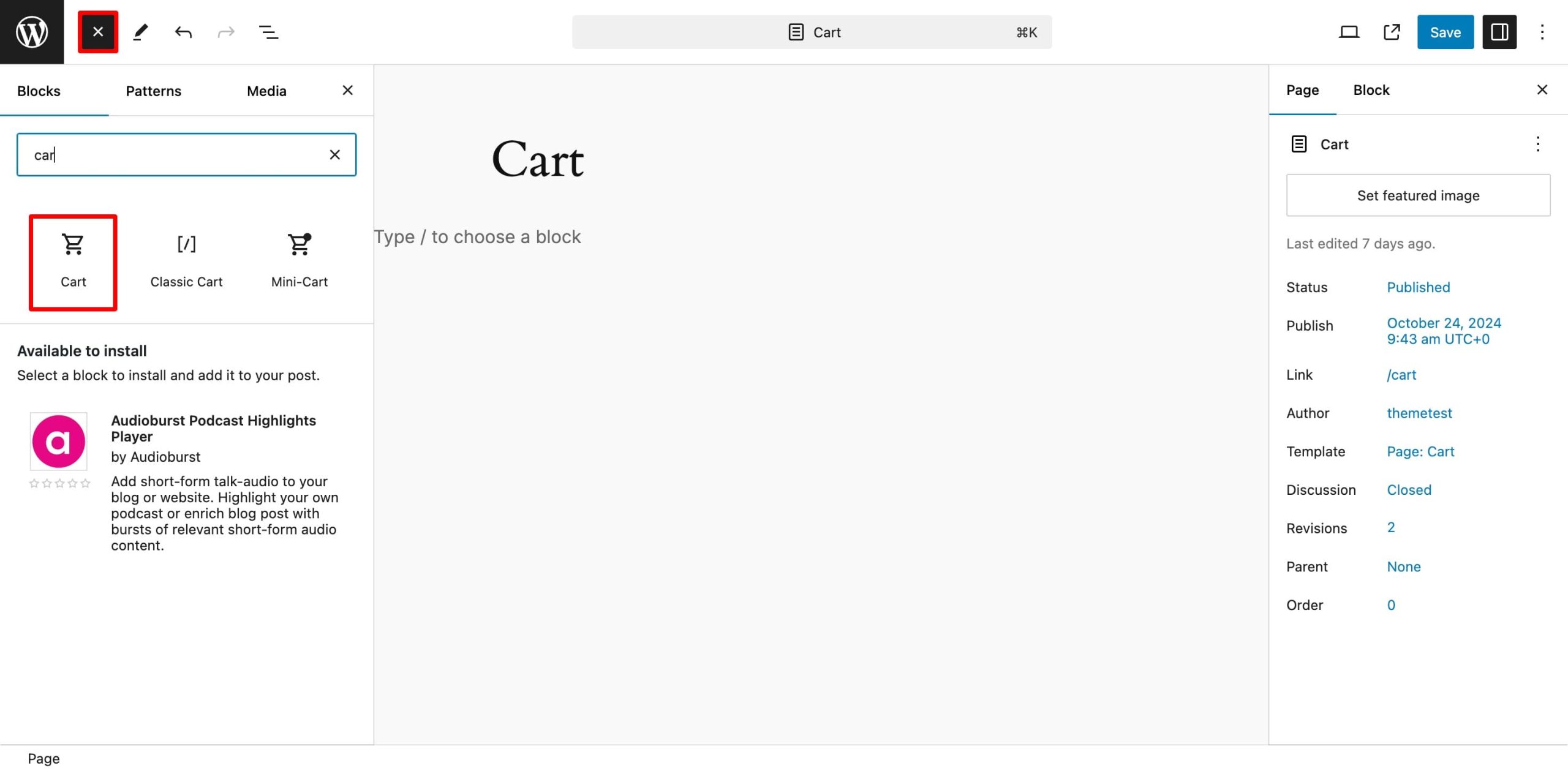 search cart