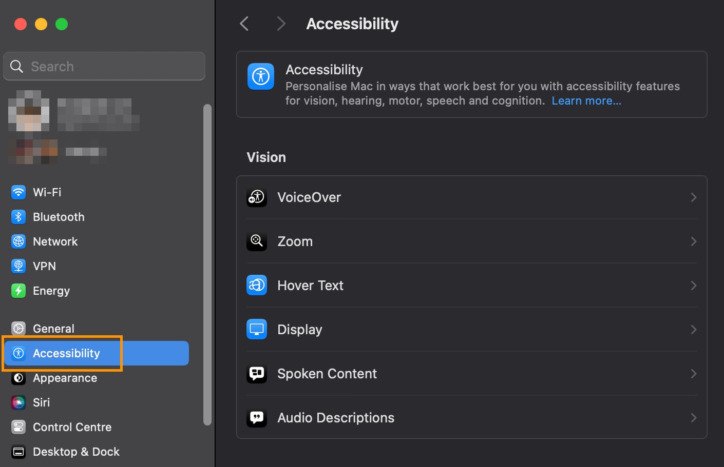 Access Accessibility settings on Mac