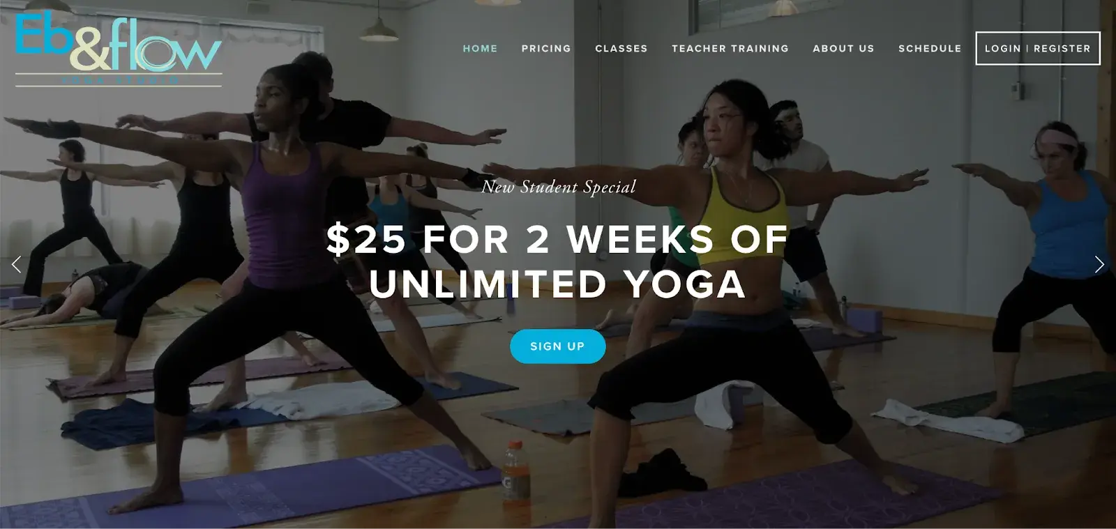 Eb & Flow Yoga Studio homepage