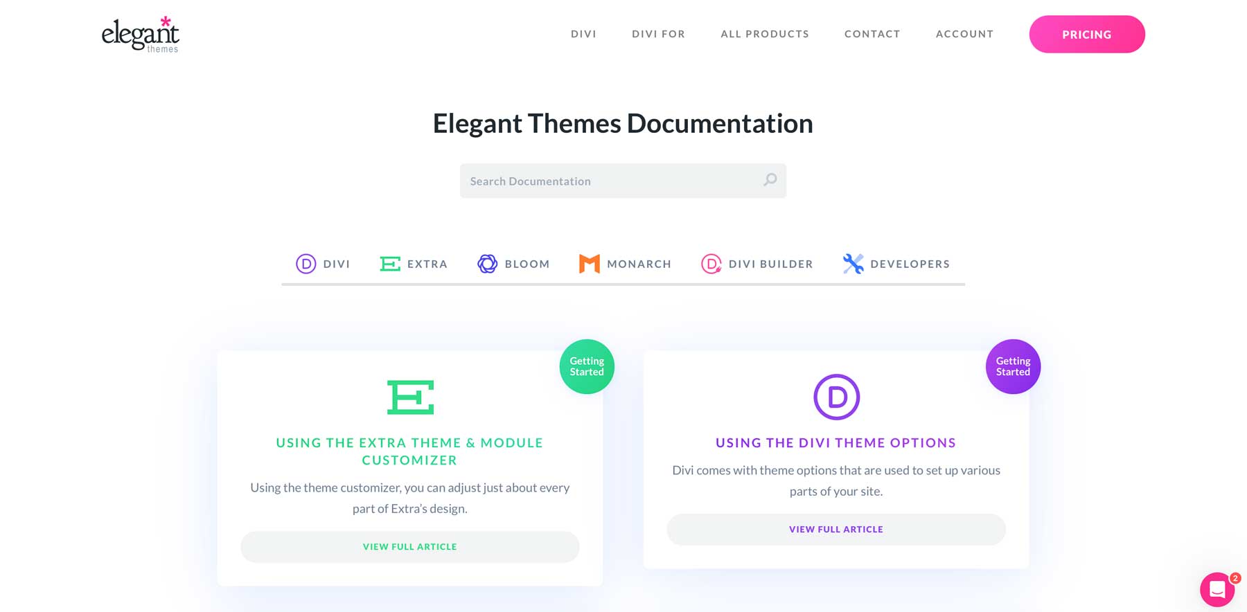 Elegant Themes documentation website