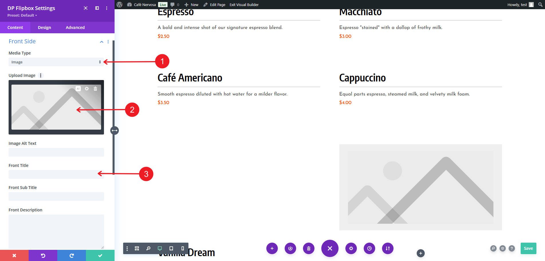 Step 2 - Add Image Flipbox to Menu - Divi ConKit - Enhancing a Coffee Shop Website