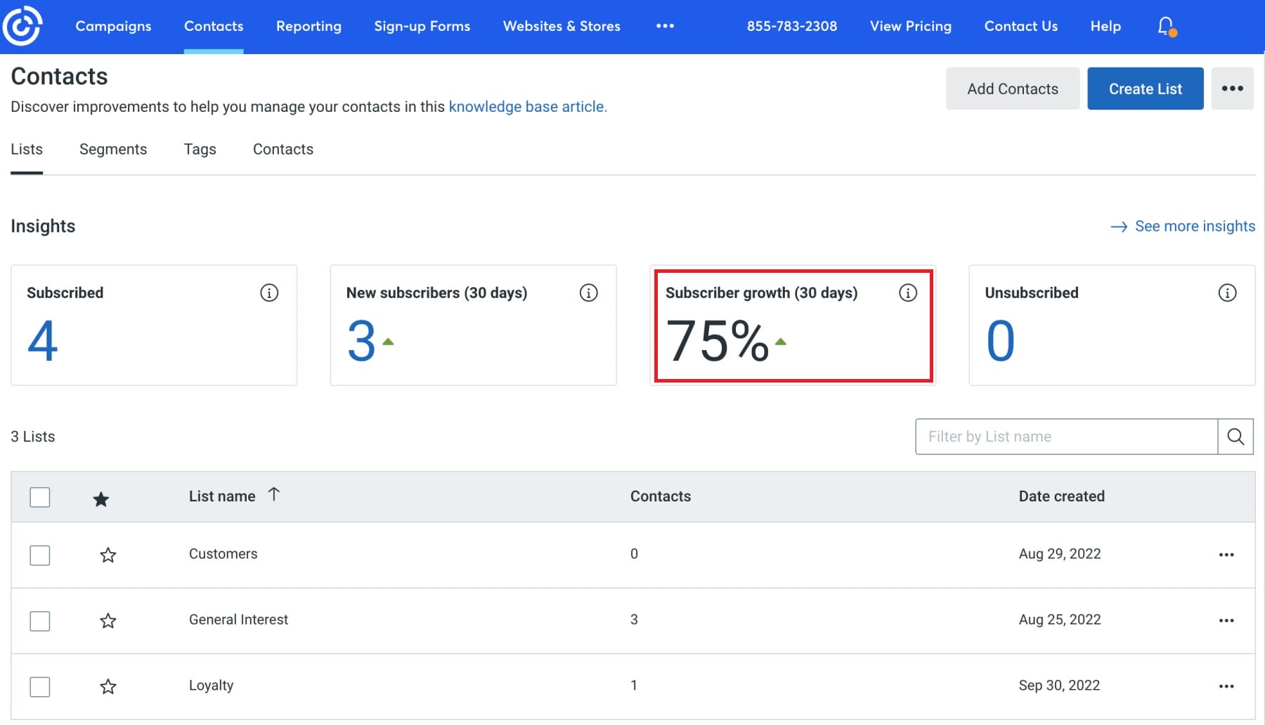 Subscriber-List Growth Rate Constant Contact Report Example