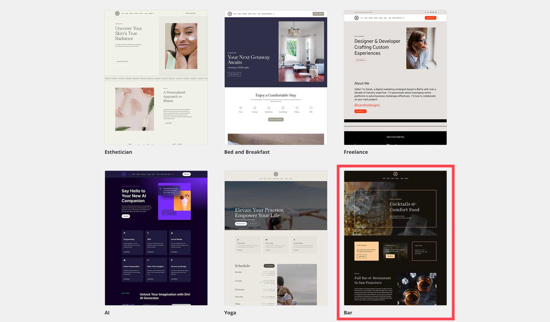 bar starter site for Divi