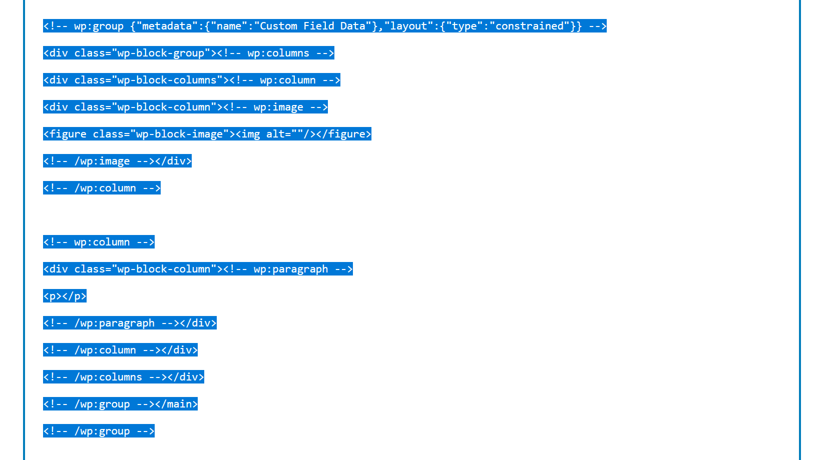 Viewing a Group block in the Code Editor