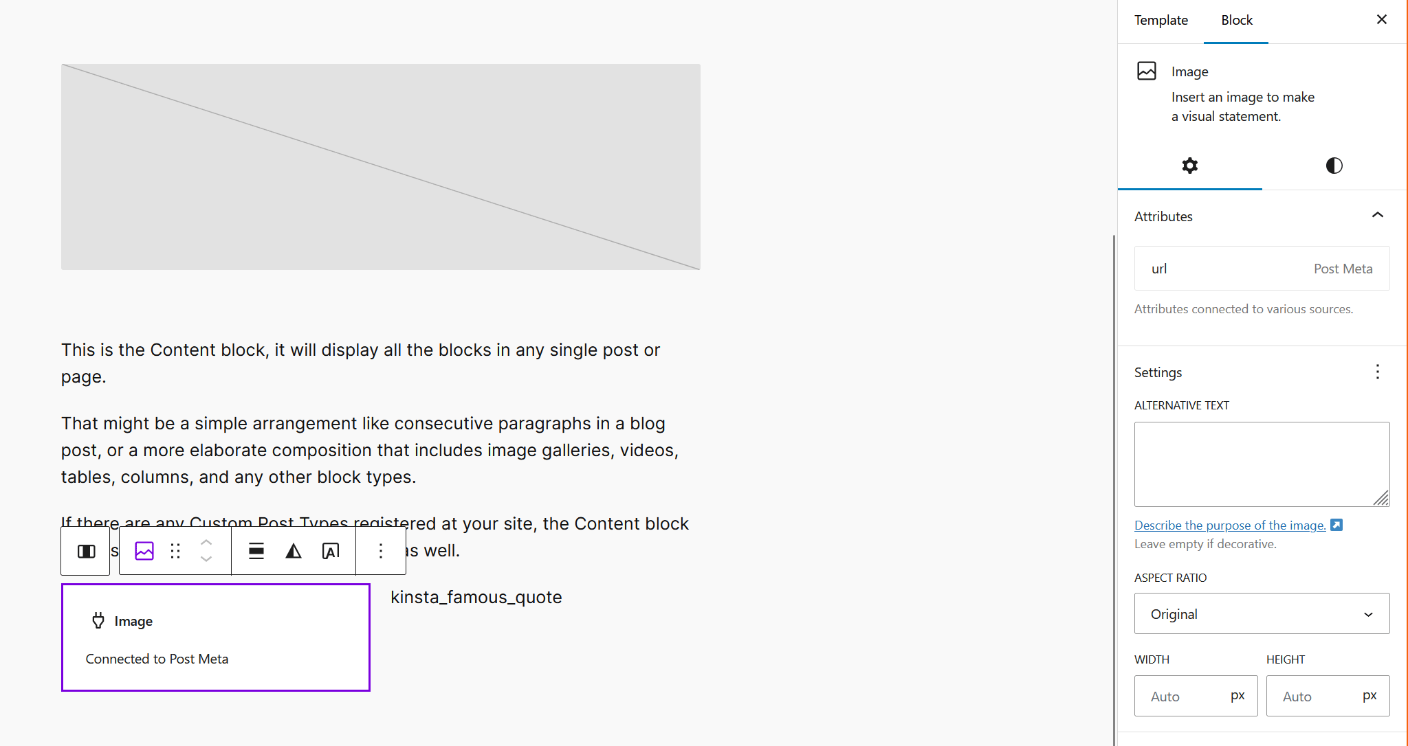 An Image block is bound to a data source