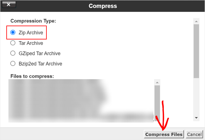 Compressing files into a zip archive in Bluehost file manager