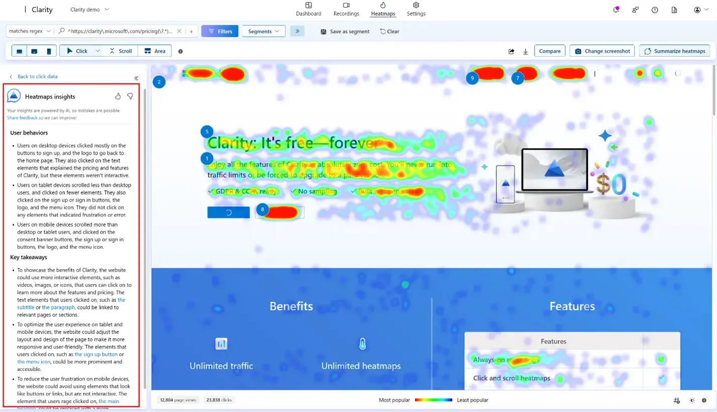 an example of a microsoft clarity website heatmap