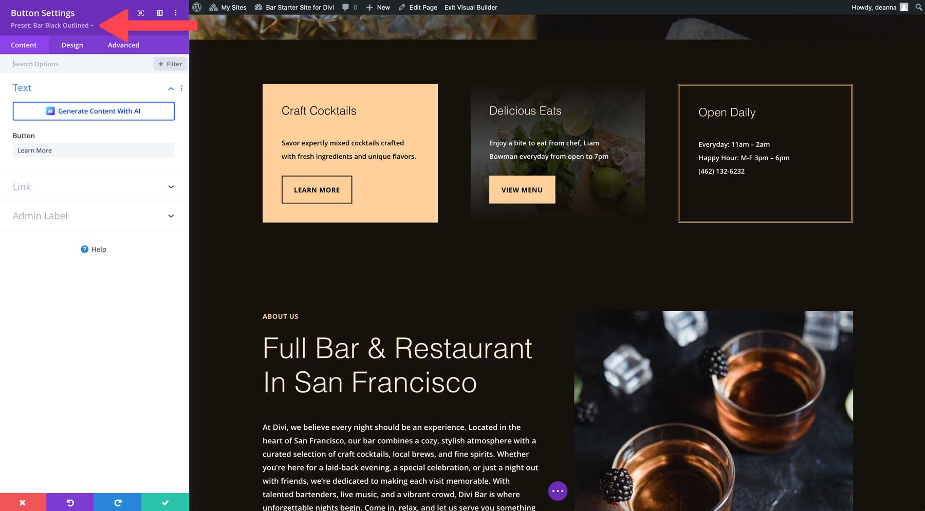 bar starter site for Divi