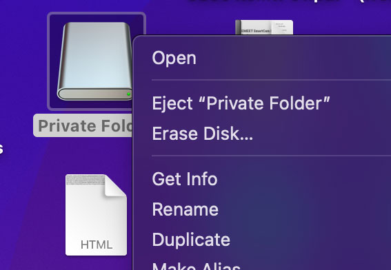 Ejecting the private disk image to secure the files