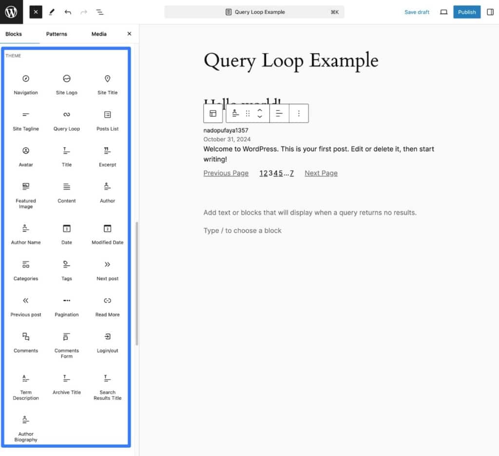 You can use the core theme blocks to customize the template of the Loop.