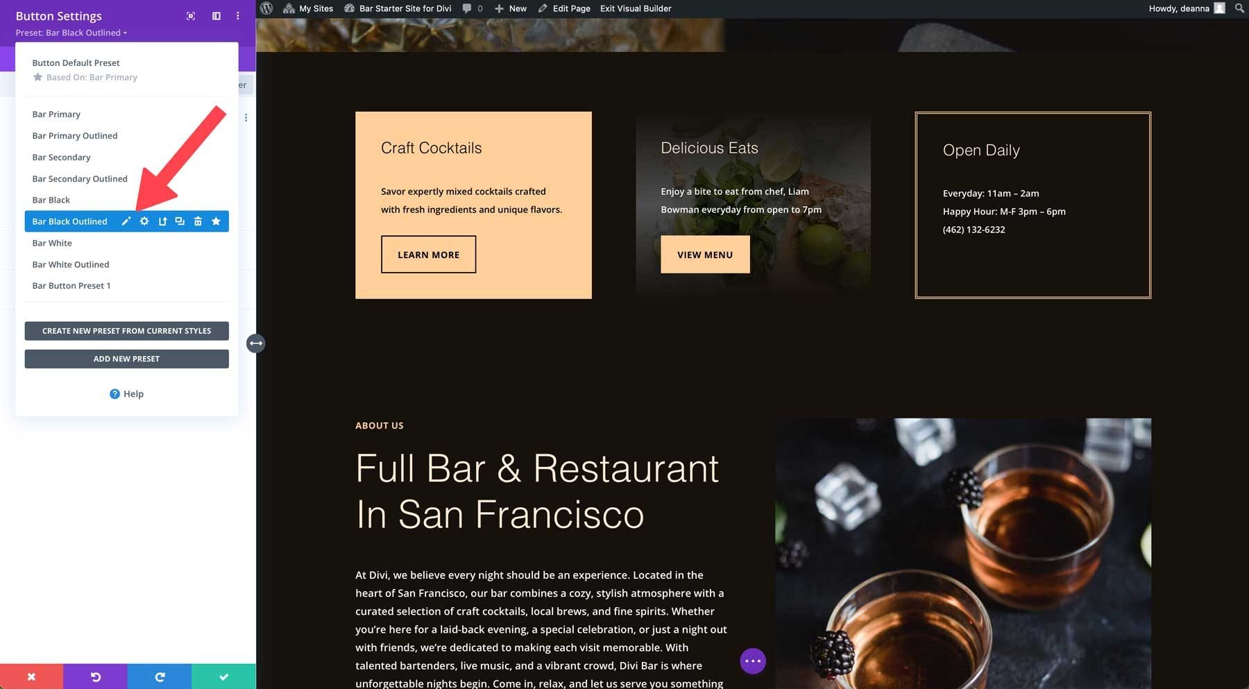 bar starter site for Divi