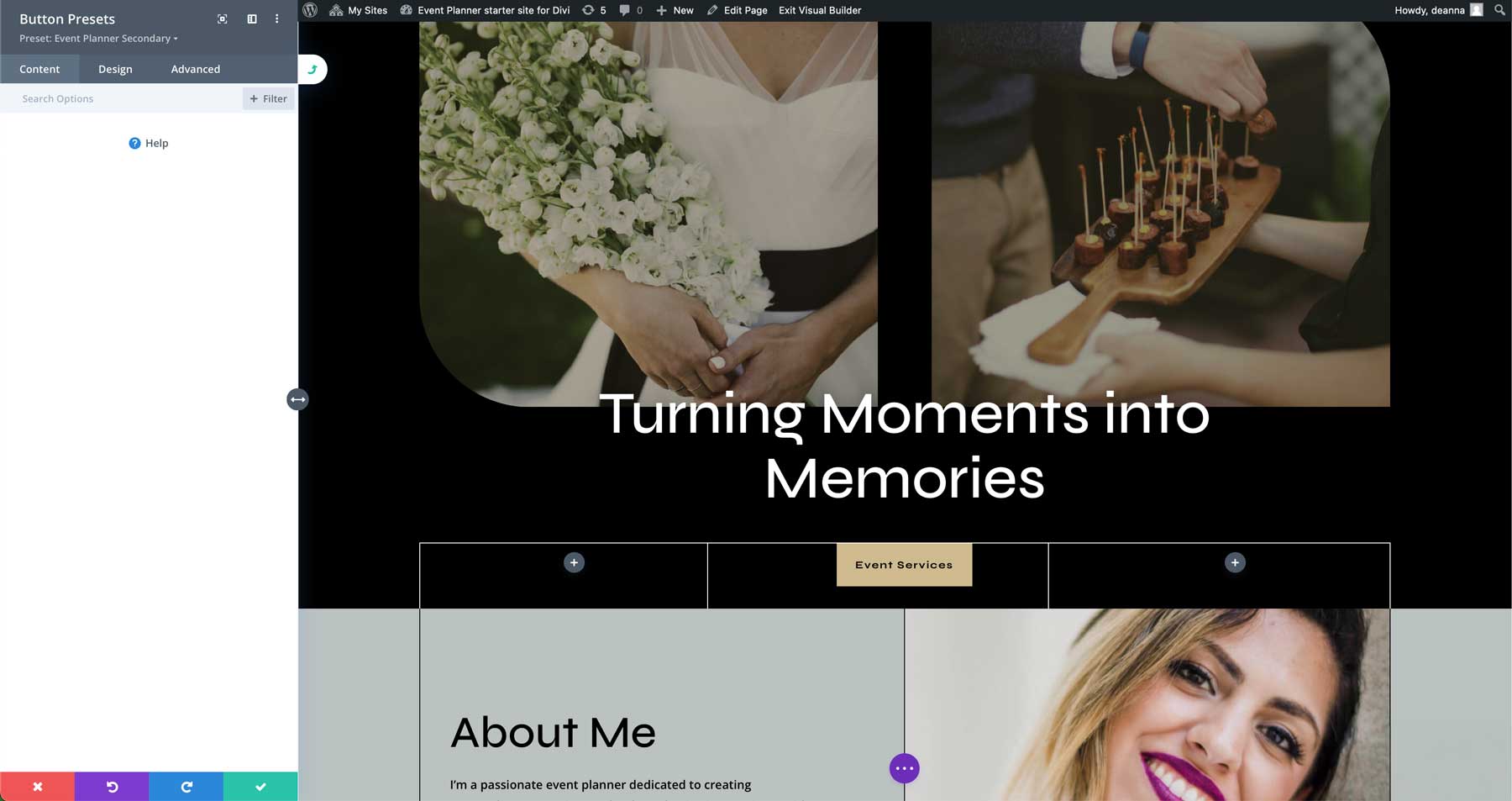 Event planner starter site for Divi