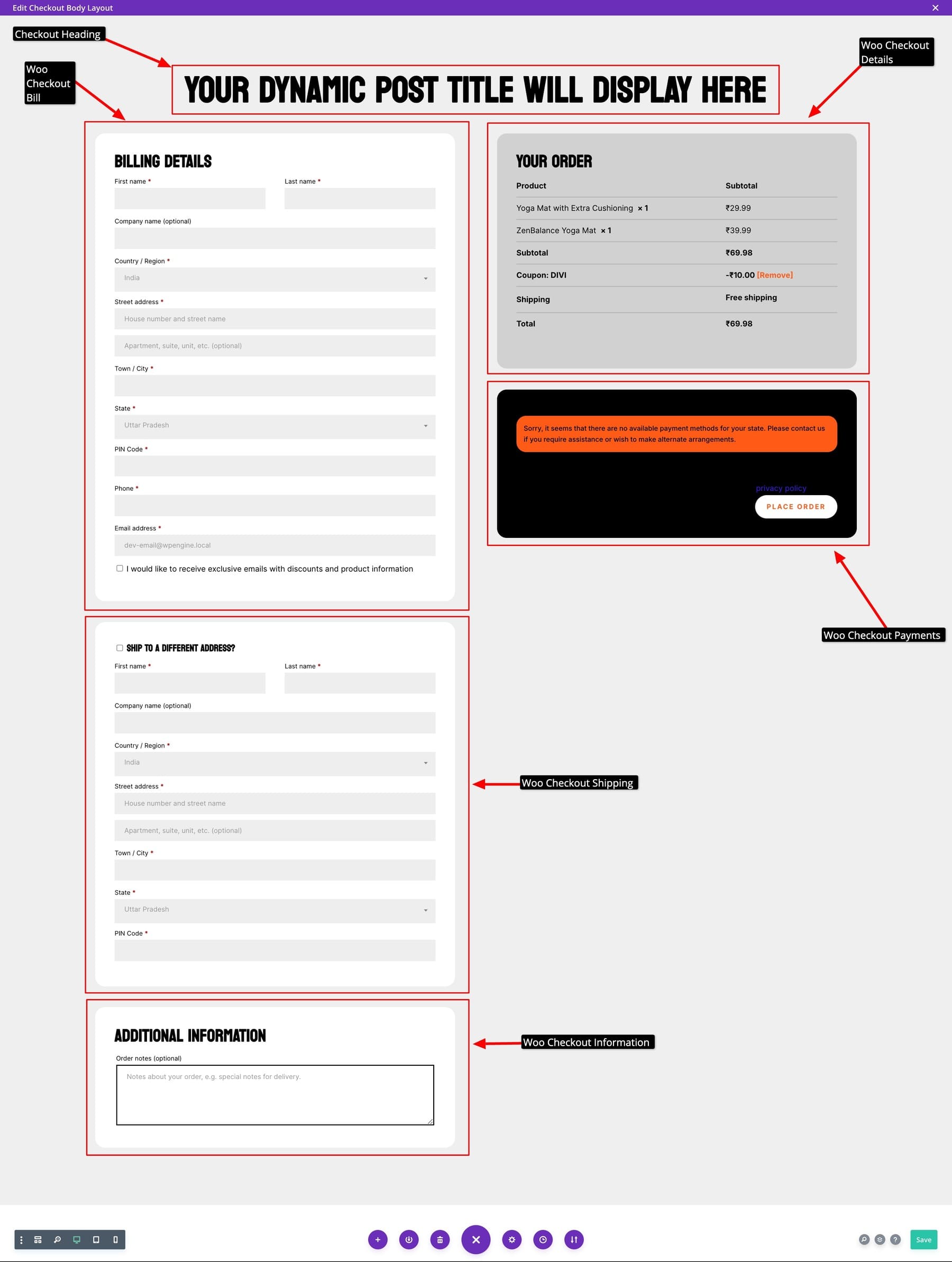 checkout template generated by Divi Quick Sites