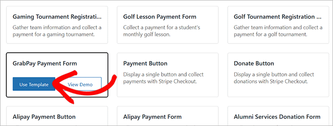 Choose the GrabPay payment form template