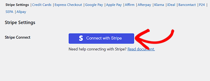 Click the Connect With Stripe button