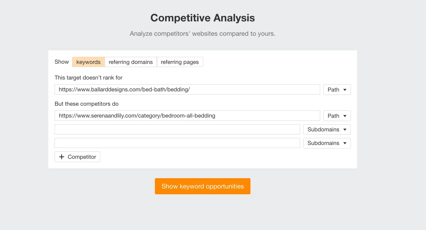 screencap of ahrefs’ competitive analysis.