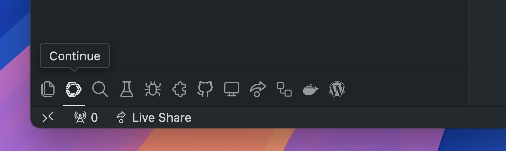 Continue.dev tab in the VS Code sidebar