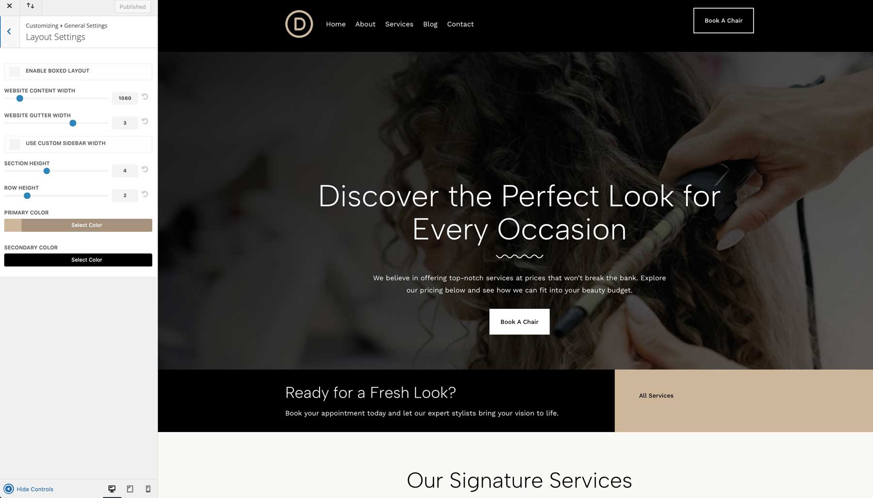 salon starter site for Divi