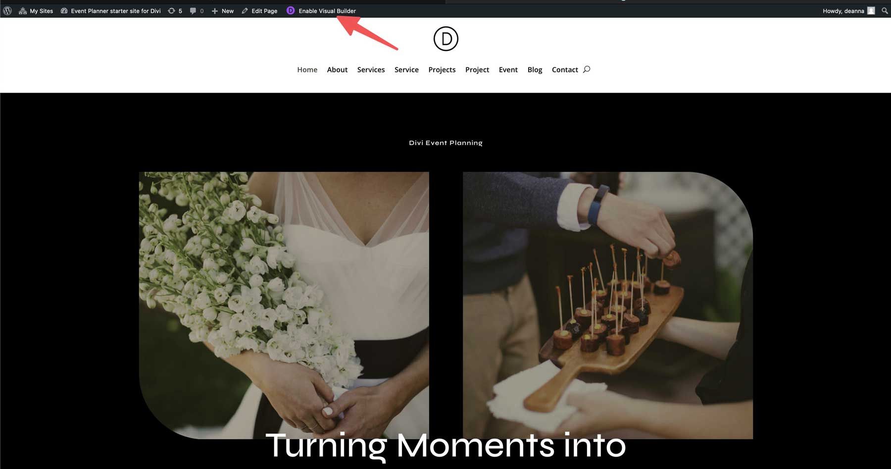 Event planner starter site for Divi