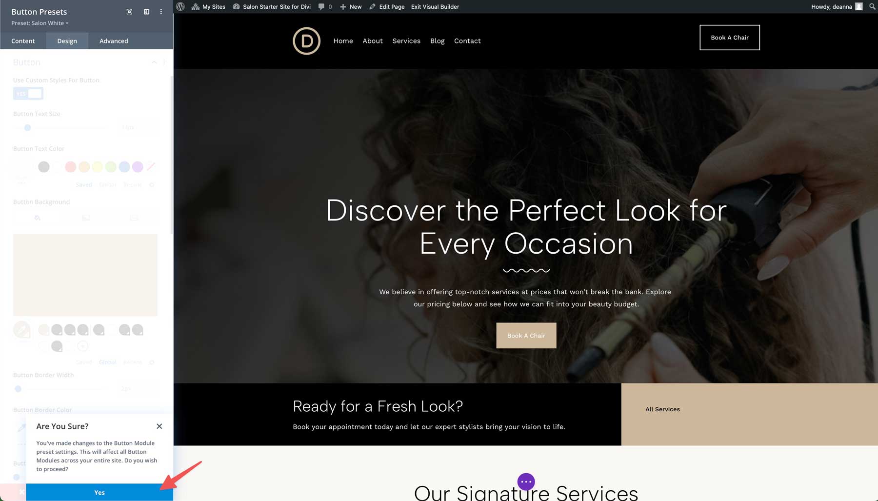 salon starter site for Divi