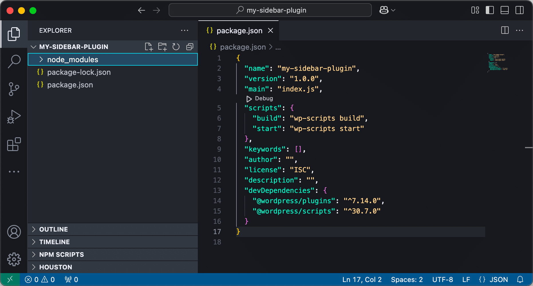 The plugin's project in Visual Studio Code